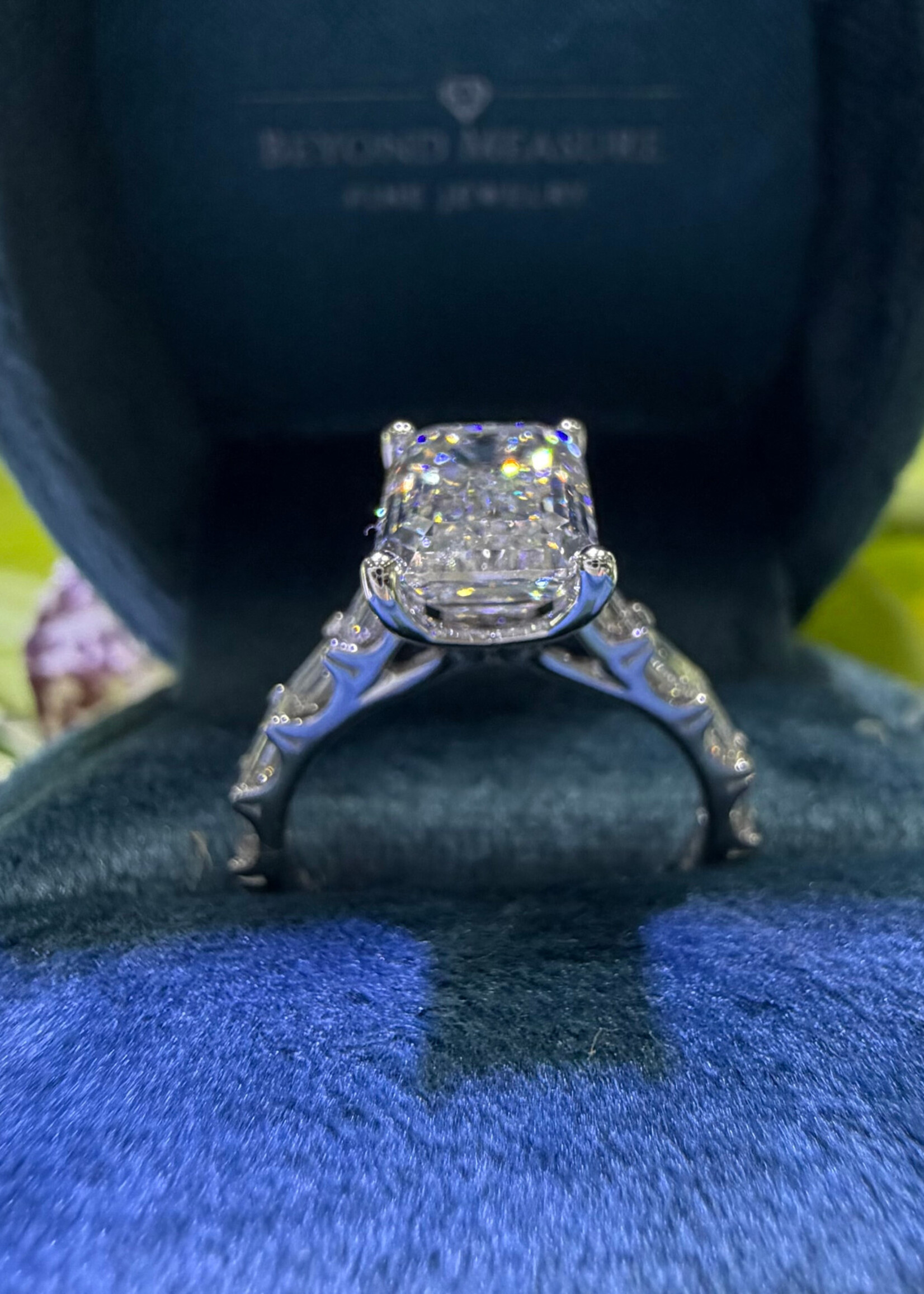 14kW 3ct Emerald Cut, Lab Grown Diamond with 3/4ctw baguette cuts
