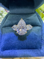 14kY 3ct Pear Cut Lab Grown Diamond F,VS1 + 1ctw pear cut side stones.