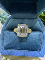 14kY 3ct Emerald Cut LabGrown Diamond F,VS1 + 1/10ctw milgrain and engraved details.