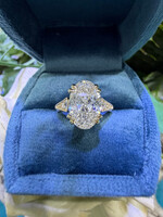 14kY 3ct Oval LabGrown Diamond F,VS1 + 1/5ctw milgrain and engraved details.