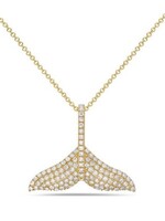 Shula NY 14k Yellow Gold  .62ctw Diamond Mermaid Tail 24mm x 19mm Pendant with 18" cable chain. *Or Whale Tail