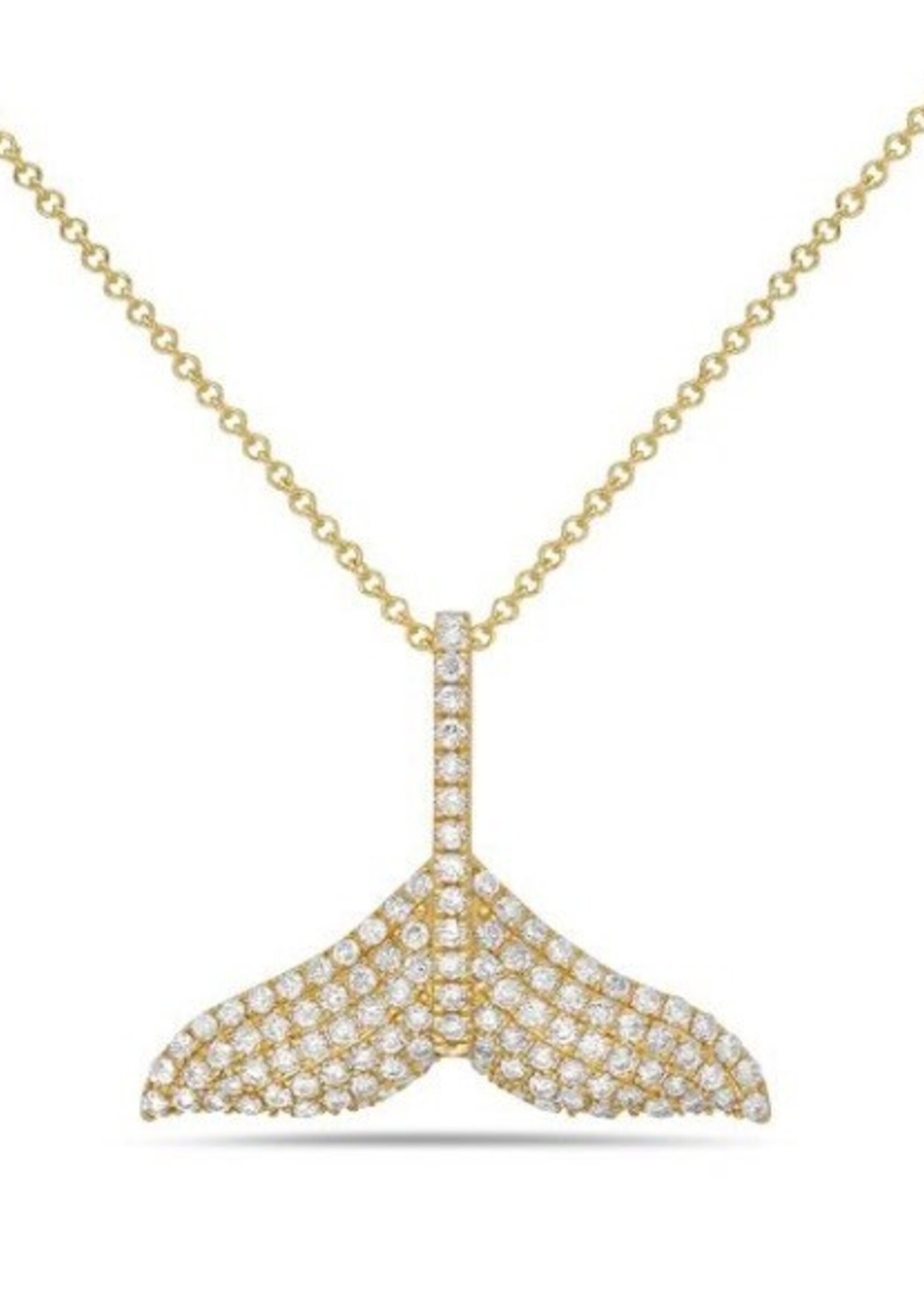 Shula NY 14k Yellow Gold  .62ctw Diamond Mermaid Tail 24mm x 19mm Pendant with 18" cable chain. *Or Whale Tail