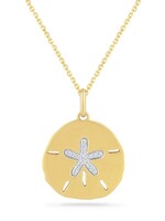 14k Yellow Gold Sand dollar pendant 16 Diamonds 0.085CT with 18" cable chain.