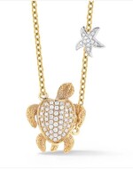 Shula NY 14k Yellow and White Gold SeaTurtle Necklace with .20ctw of Diamonds