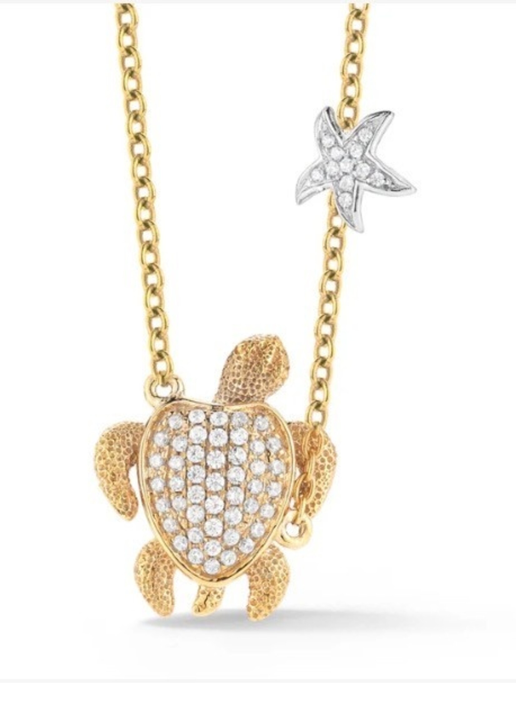 Shula NY 14k Yellow and White Gold SeaTurtle Necklace with .20ctw of Diamonds