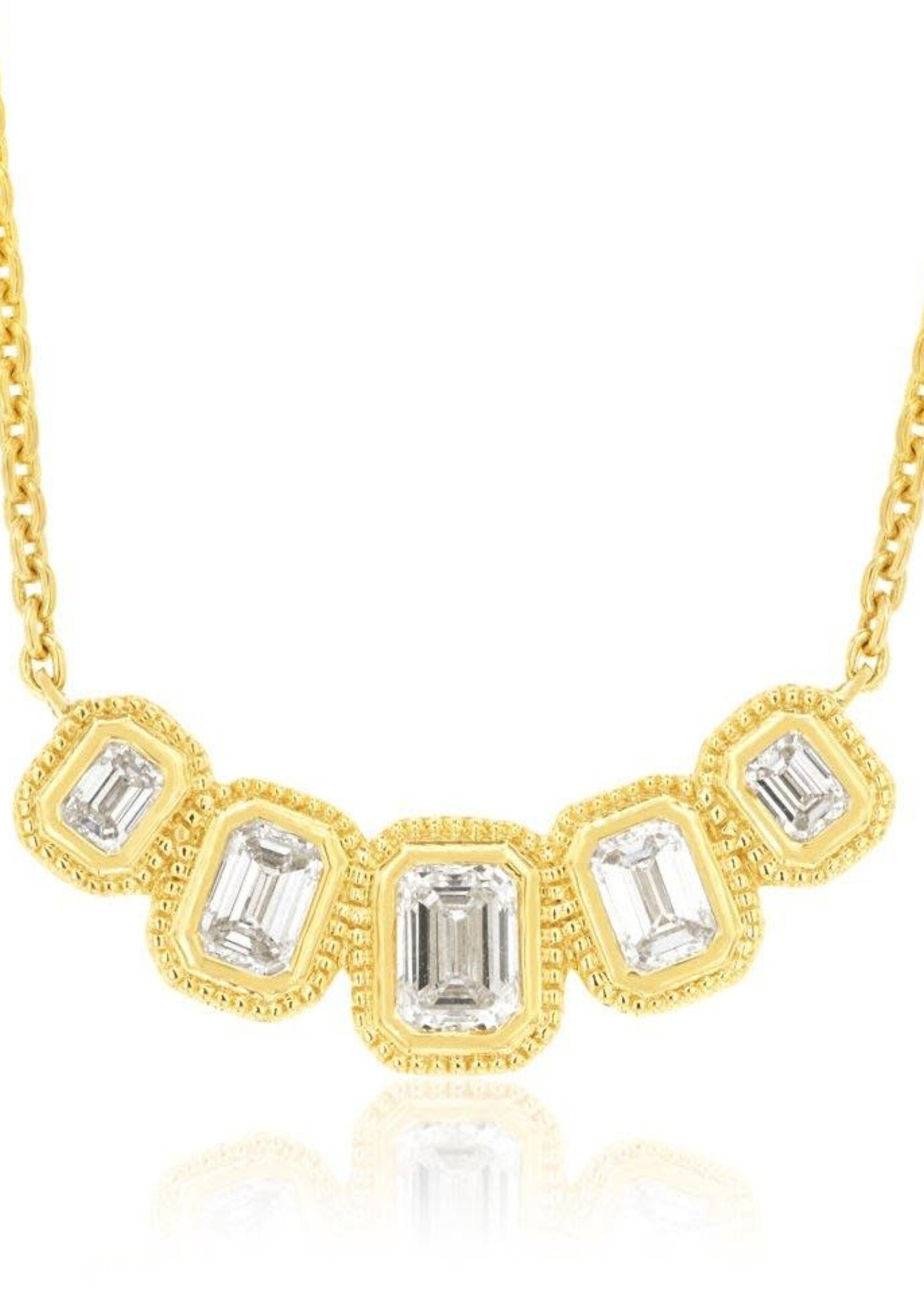14k Yellow Gold Necklace with Five Emerald Cut Diamonds .78ctw