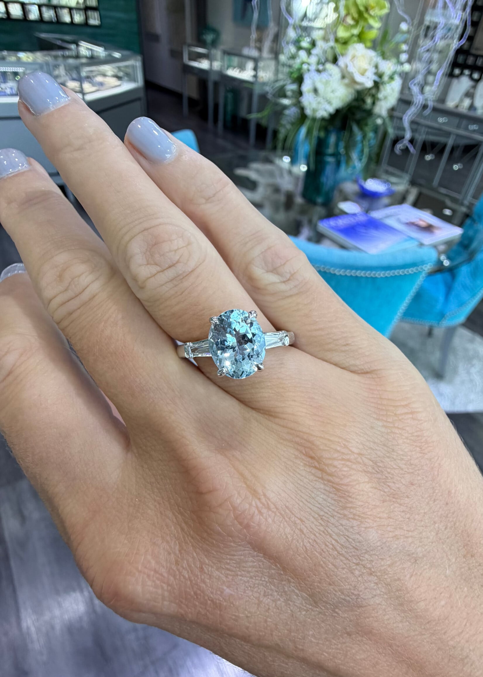 14k White Gold 2ct Aquamarine Ring with .16ctw diamonds