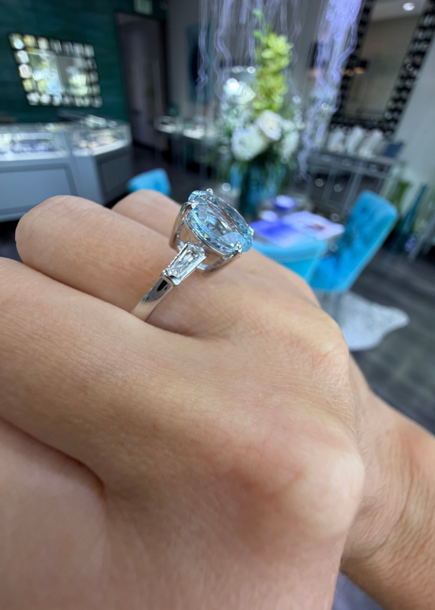 14k White Gold 2ct Aquamarine Ring with .16ctw diamonds