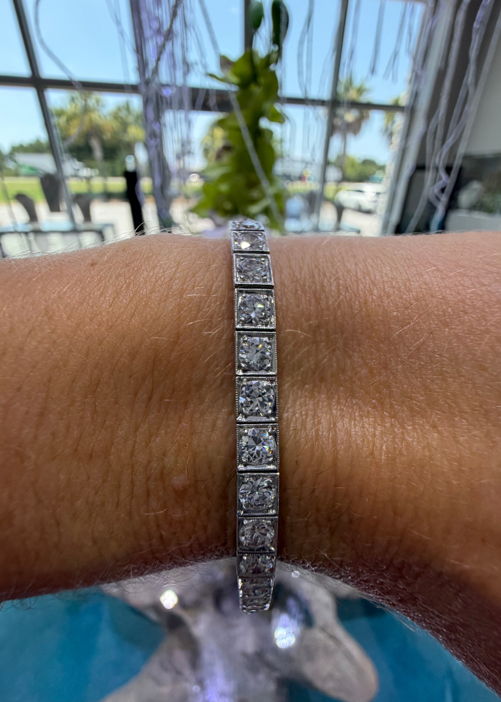 Platinum Art Deco Bracelet 8ctw European Cut Natural Diamonds. Original. Excellent Condition.