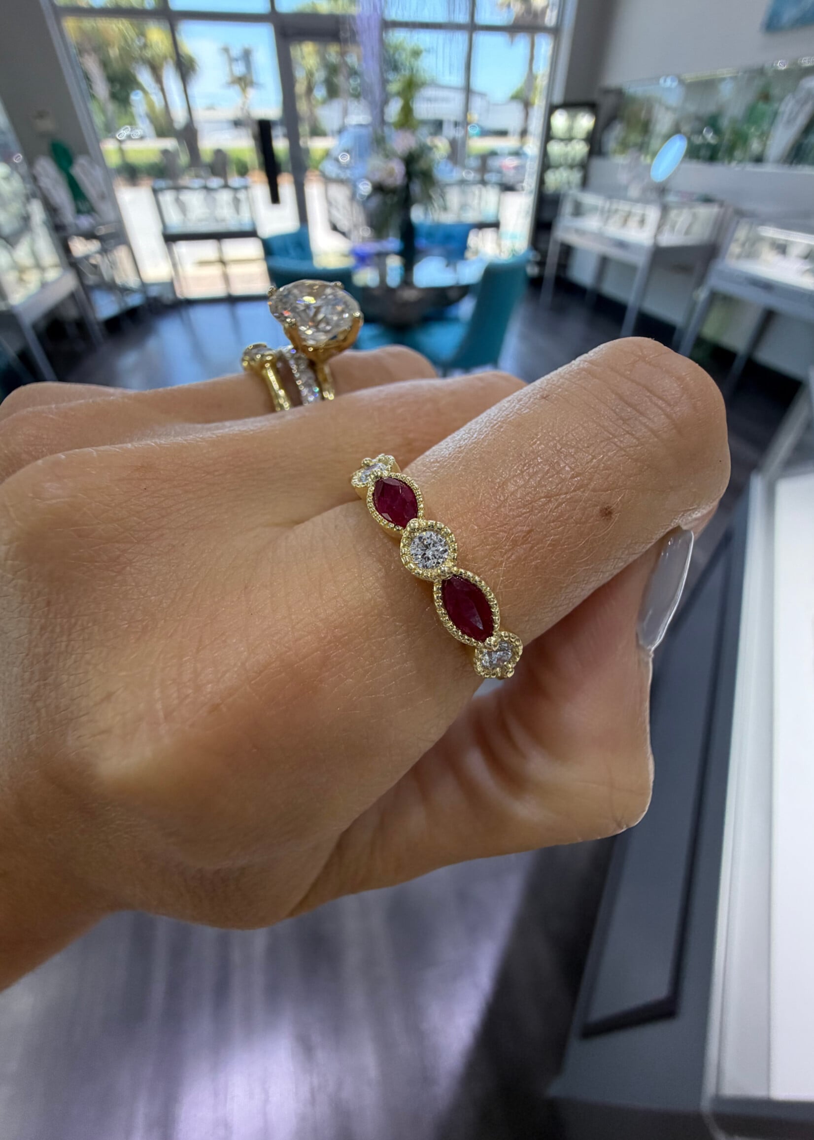 14k Yellow Gold Ruby .40ctw + Diamond .24ctw Band