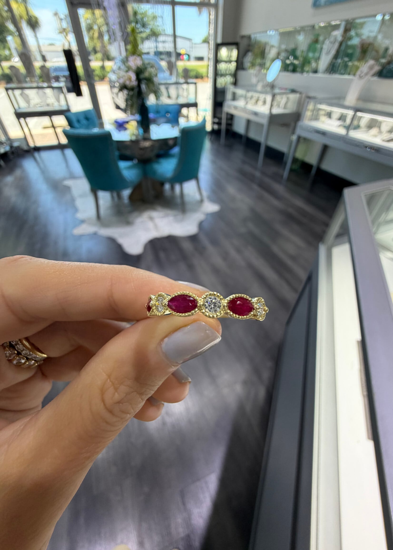 14k Yellow Gold Ruby .40ctw + Diamond .24ctw Band