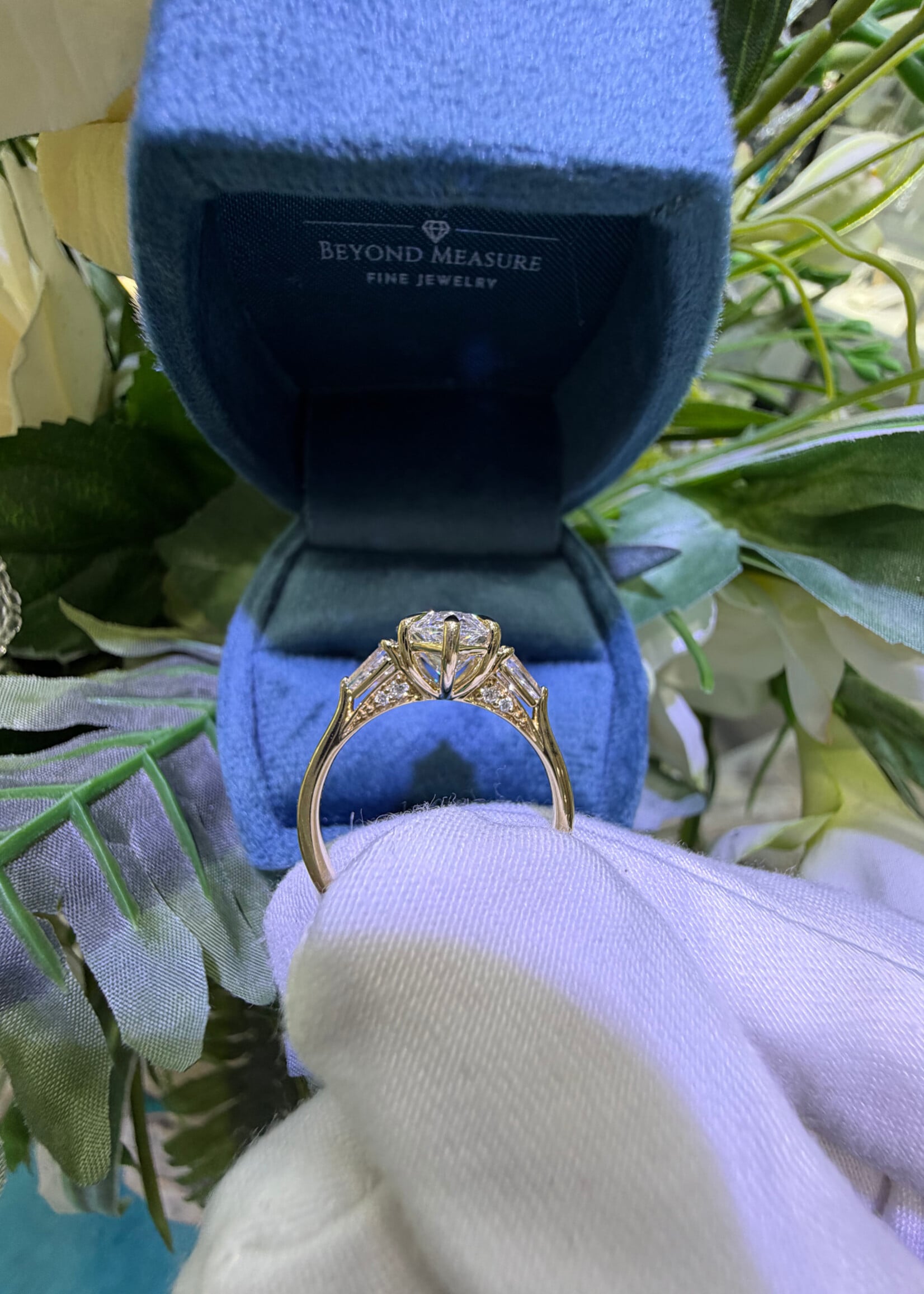 14k Yellow Gold 3.07ct Marquise cut LabGrown Diamond Engagement Ring + .51ctw accent shield cuts