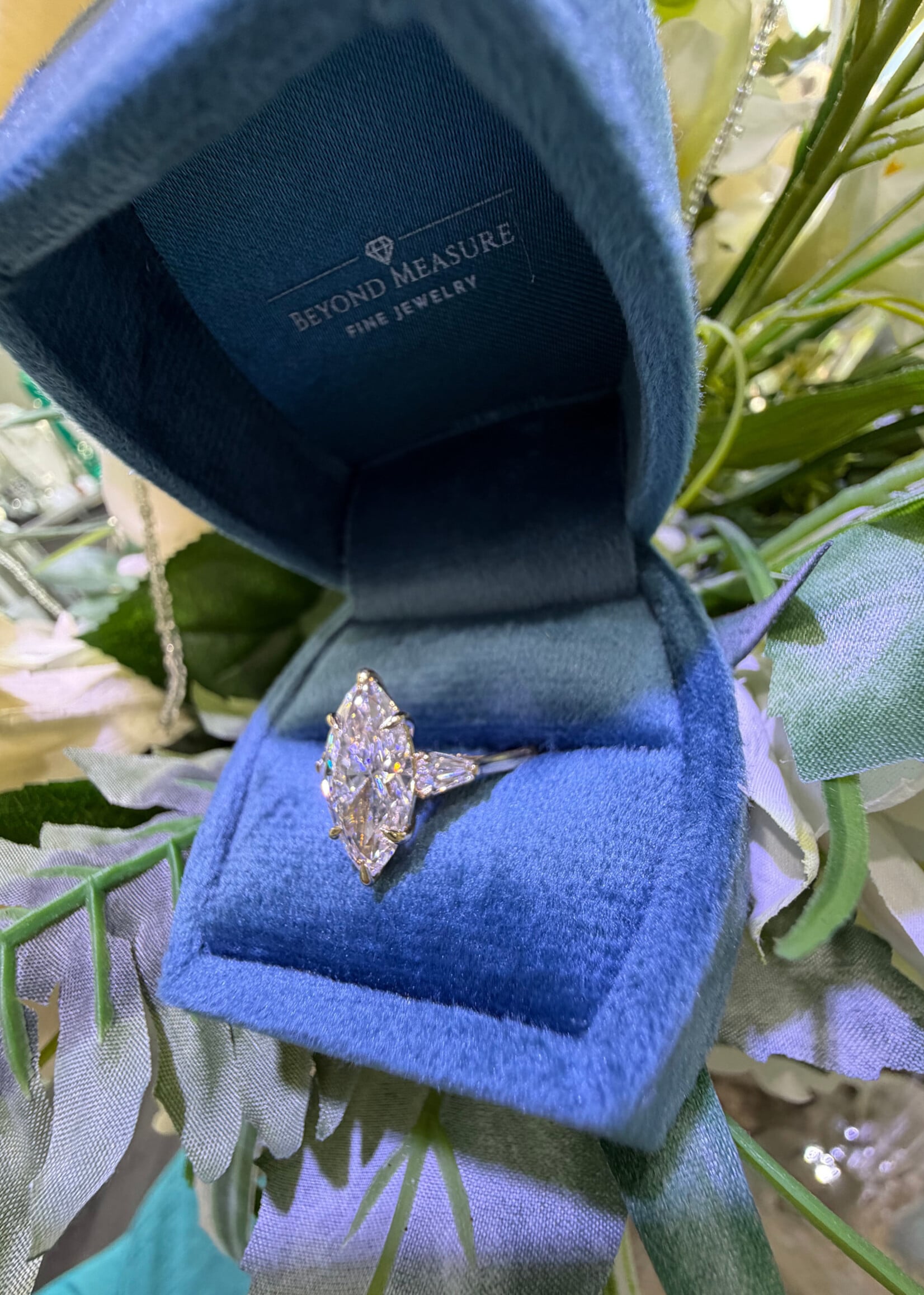 14k Yellow Gold 3.07ct Marquise cut LabGrown Diamond Engagement Ring + .51ctw accent shield cuts