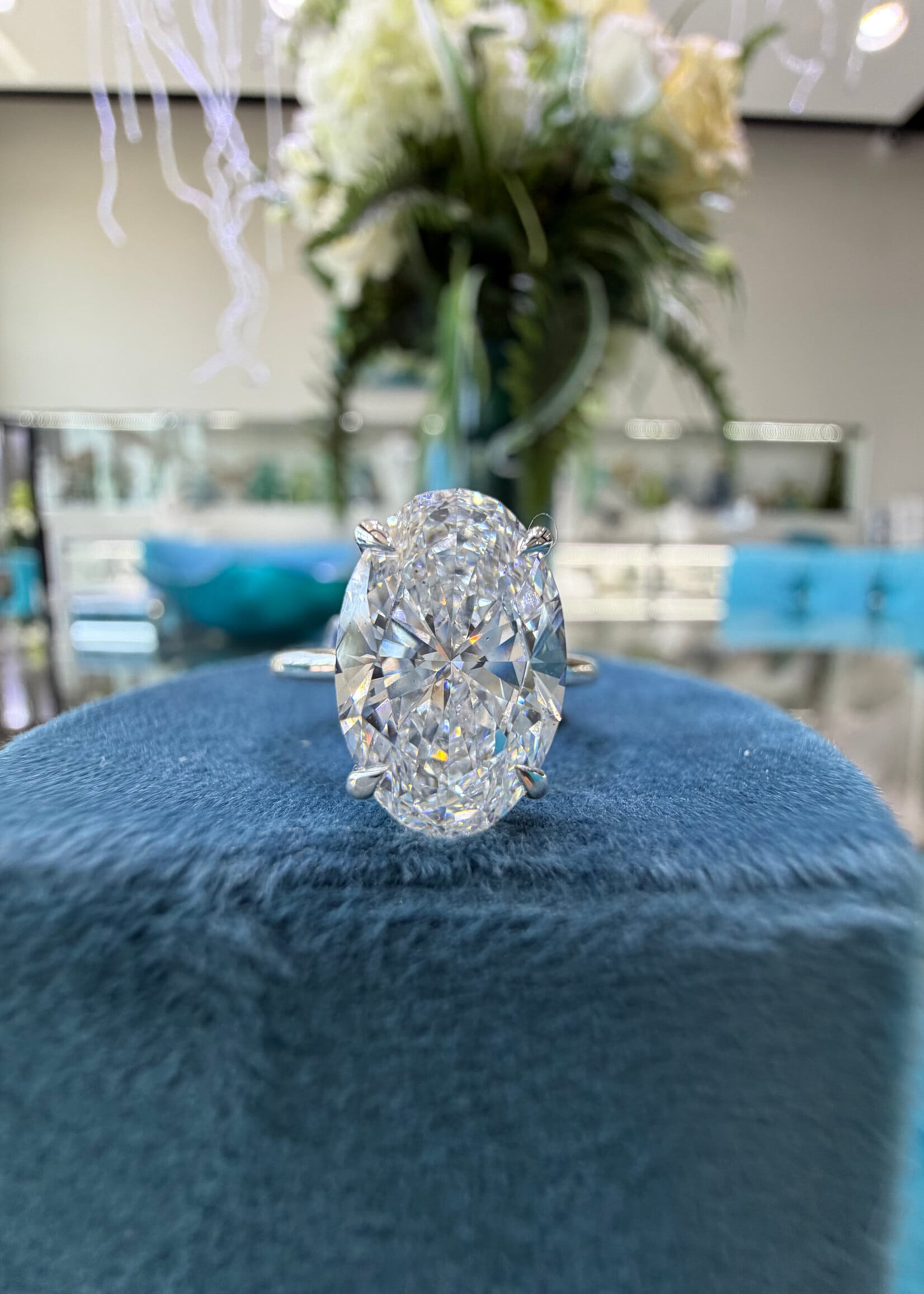 14k White Gold 4.01ct Oval Cut Labgrown diamond solitaire engagement ring. D,VS2 with hidden halo.