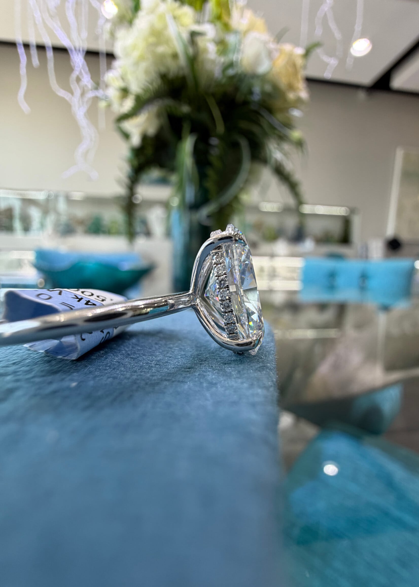 14k White Gold 4.01ct Oval Cut Labgrown diamond solitaire engagement ring. D,VS2 with hidden halo.