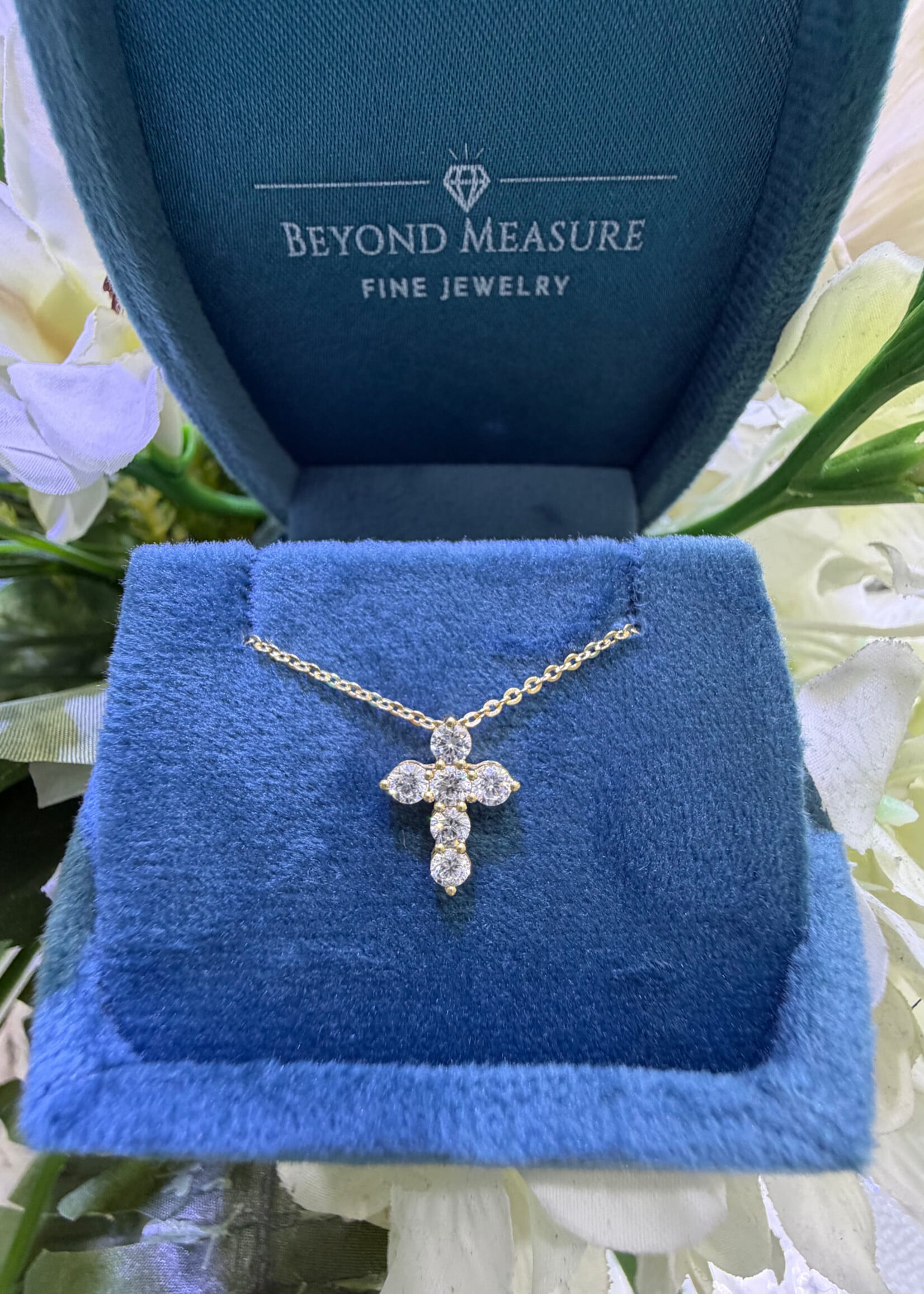 14k Yellow Gold Small Cross with .50ctw Natural Diamonds with 16-18" adjustable cable chain