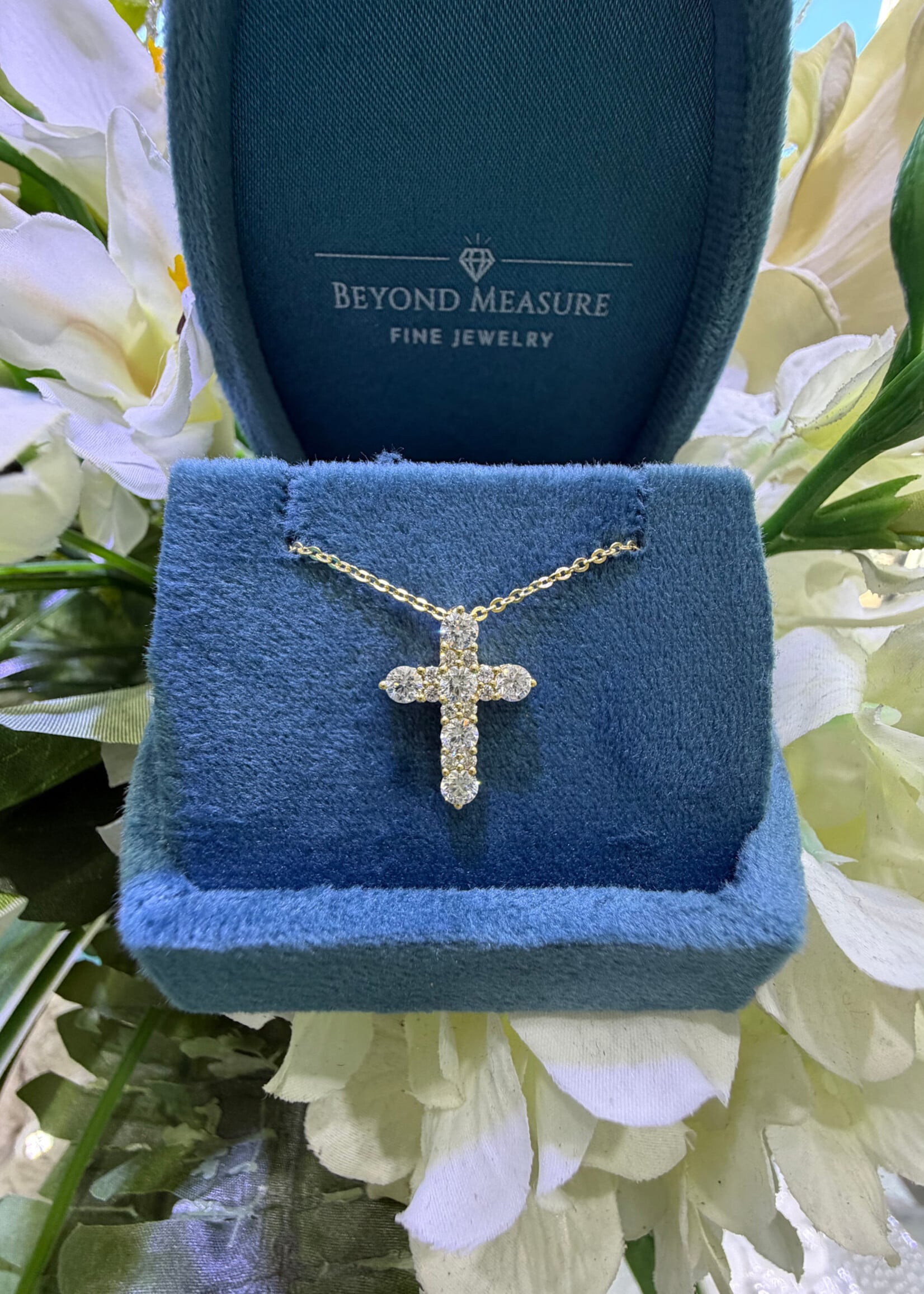 14k Yellow Gold Natural Diamond Cross Medium Size with 16-18" adjustable cable chain