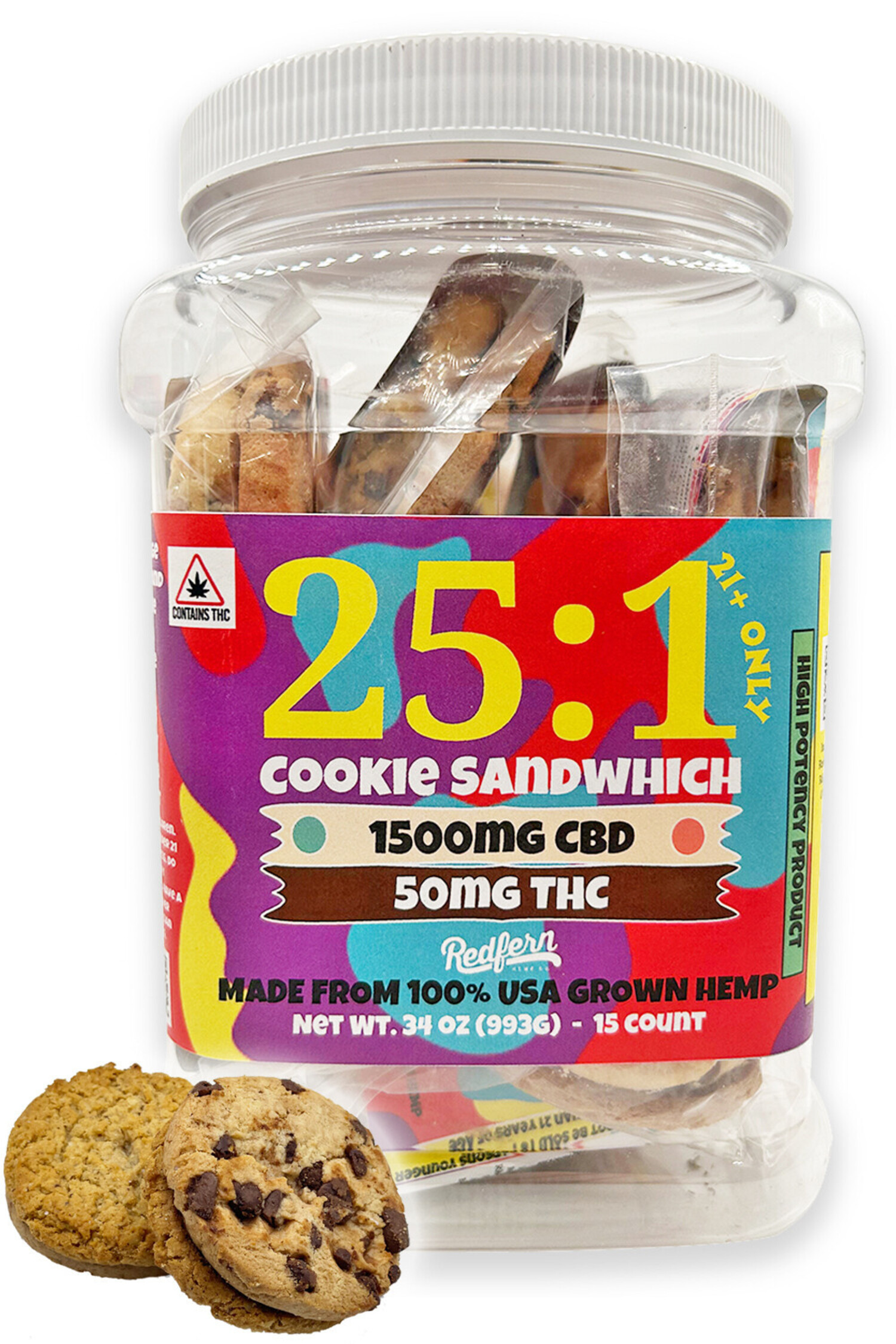 Redfern Hemp Co. - 1500 CBD : 50MG THC | Cookie Sandwich