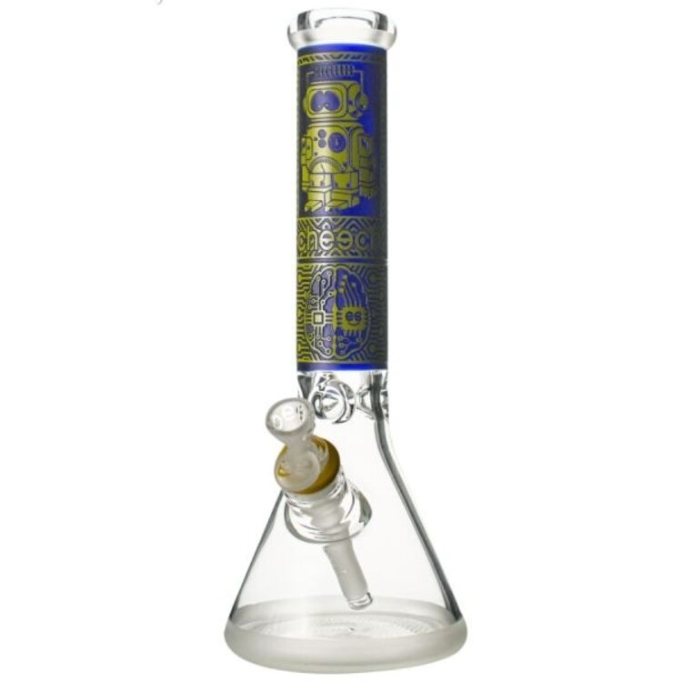 Cheech Cheech - Sandblasted Robot Mind of a Maniac Beaker | 14"  Blue/Yellow