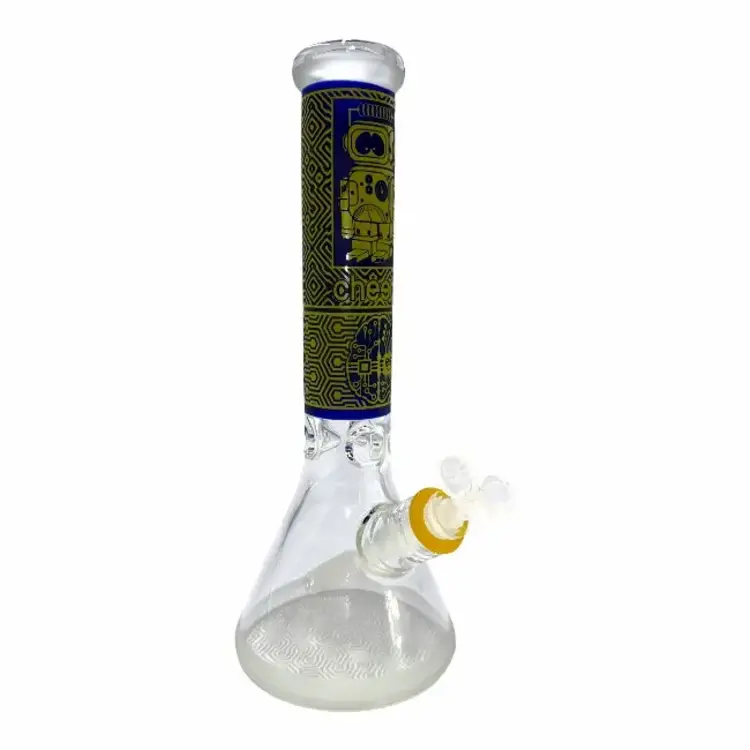 Cheech Cheech - Sandblasted Robot Mind of a Maniac Beaker | 14"  Blue/Yellow
