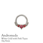 Andromeda 16g 8mm; White Gold with Pink Topaz