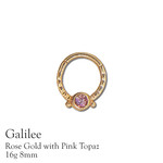 Galilee 16g 8mm; Rose Gold with Pink Topaz