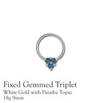 Fixed Gemmed Triplet 18g 9mm; White Gold with Paraiba Topaz