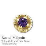 Round Milgrain TL; Yellow Gold with Lilac Topaz