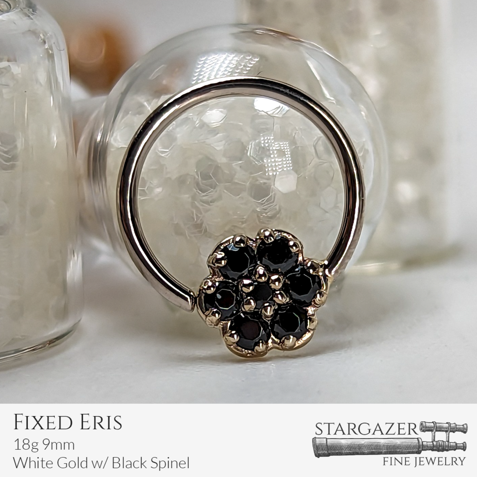 Fixed Eris 18g 9mm; White Gold with Black Spinel
