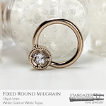 Fixed Round Milgrain 18g 6.5mm; White Gold w/ White Topaz
