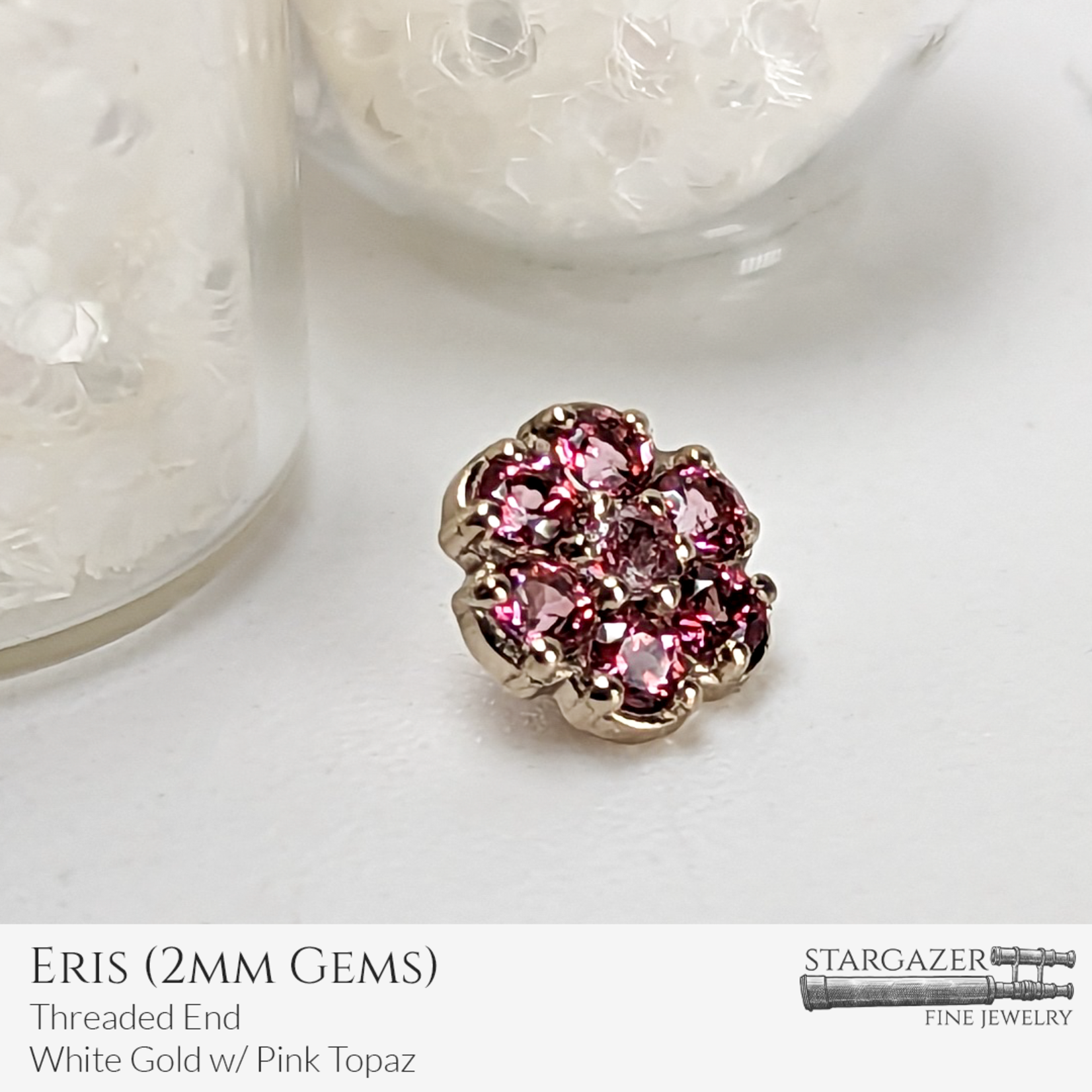 Eris; White Gold with Pink Topaz (2mm)