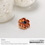 Eris; Rose Gold with Poppy Topaz and Blue Sapphire