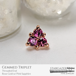 Gemmed Triplet; Rose Gold with Pink Sapphire