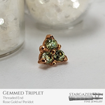 Gemmed Triplet; Rose Gold with Peridot