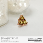 Gemmed Triplet; Rose Gold with Yellow Sapphire