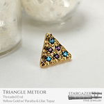 Triangle Meteor; Yellow Gold with Paraiba Topaz and Lilac Topaz
