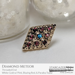 Diamond Meteor; White Gold with Pink Topaz, Blazing Red Topaz, and Paraiba Topaz