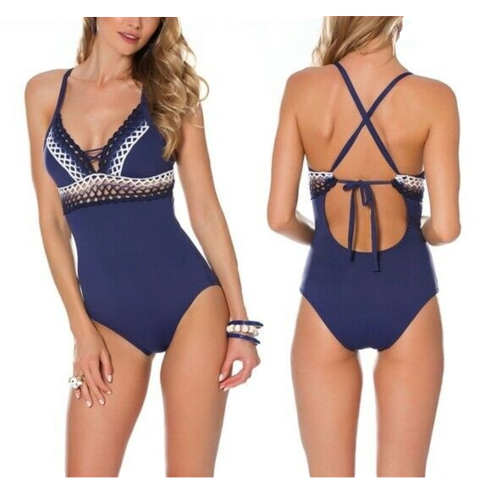 Becca Women's Becca Sunrise Midnight Crochet One Piece Bikini