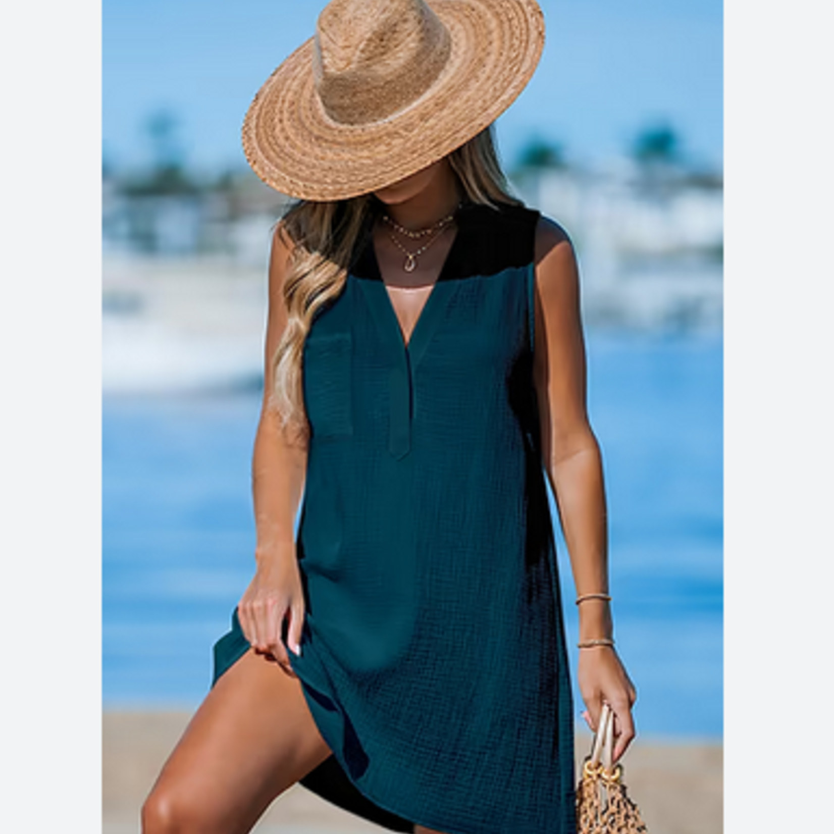Cupshe Cupshe Blue V-Neck Mini Dress