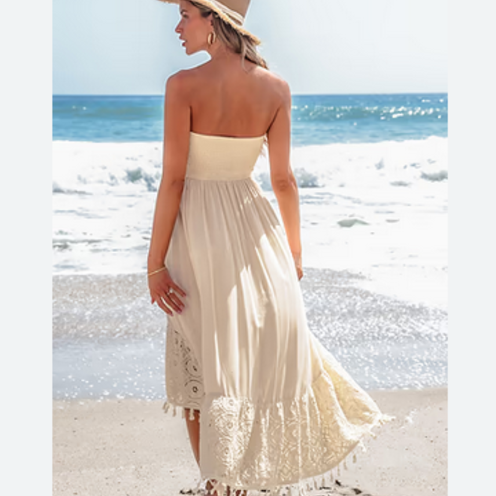Cupshe Cupshe Sand Smocked Tassel Tie Dress