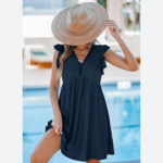 Cupshe Cupshe Navy Flutter Sleeve V-Neck Mini Cover-up Dress