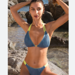 Cupshe Women's Cupshe Neon Stitch Double Strap Bikini Top and Bottoms Set