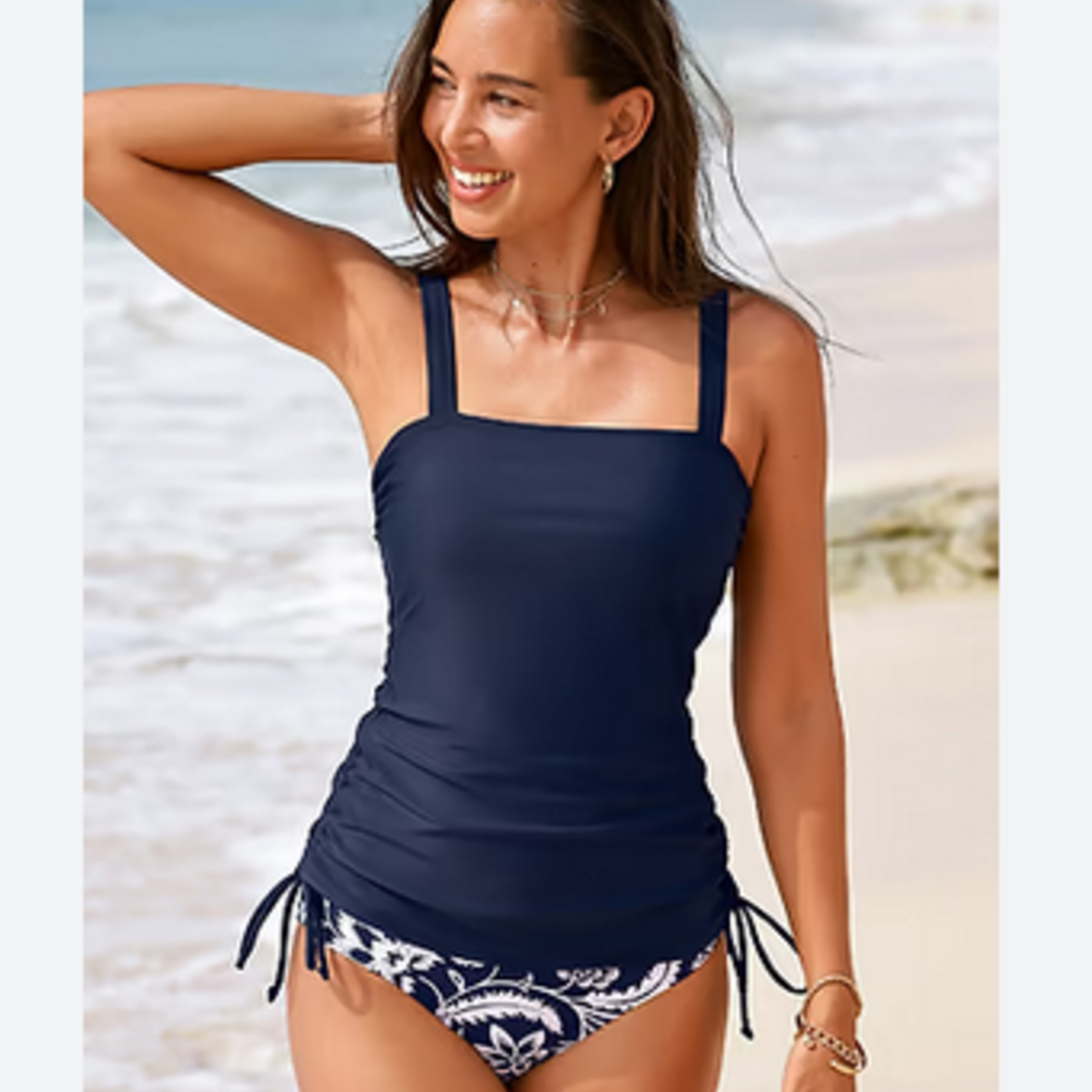 Cupshe Cupshe Blue Blooms Ruched Tankini Top & Bottoms Set