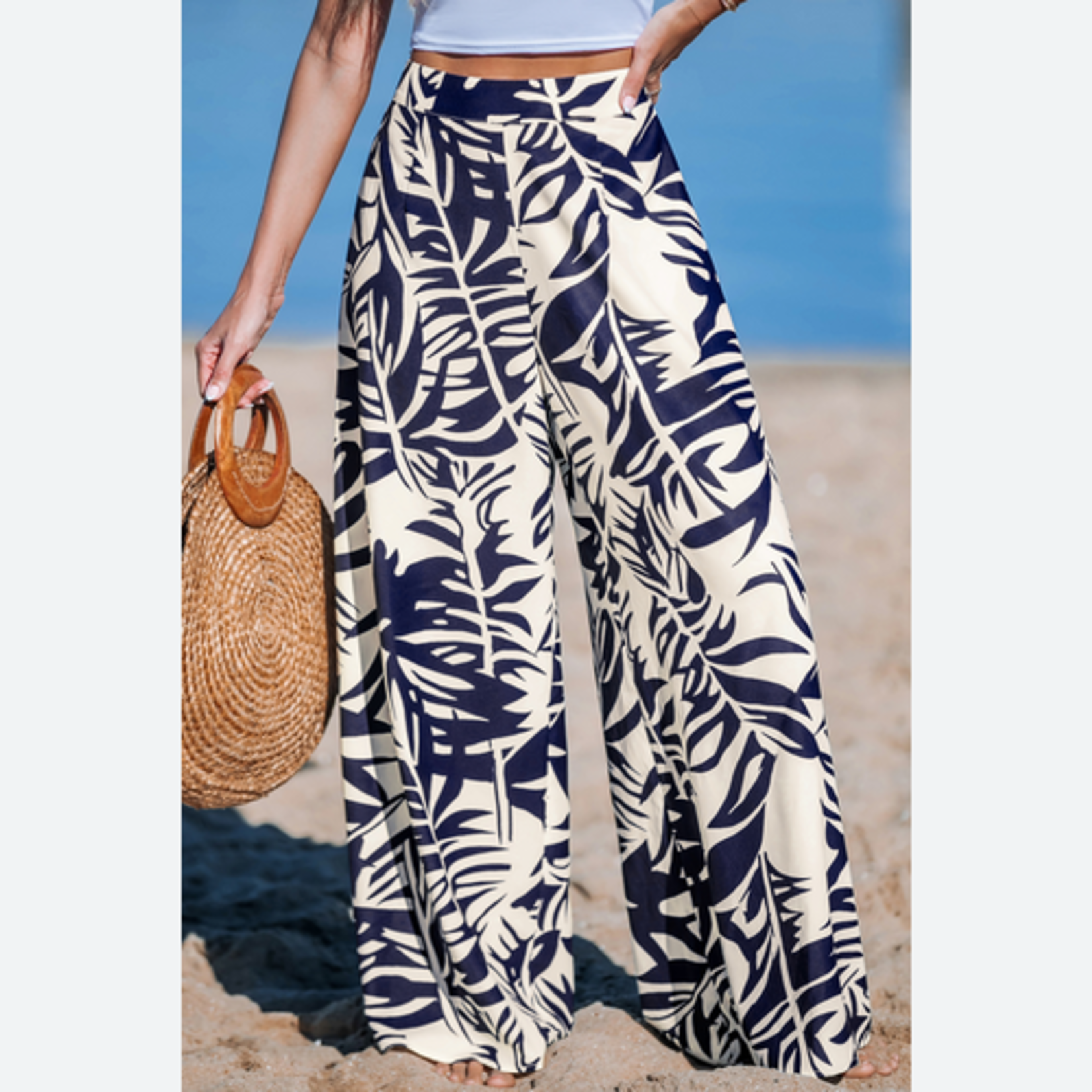 Blue Tropical Floral Wide Leg Cover-up Pants