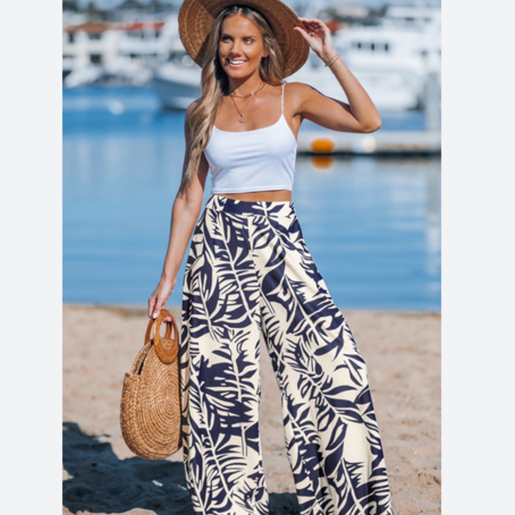 Blue Tropical Floral Wide Leg Cover-up Pants