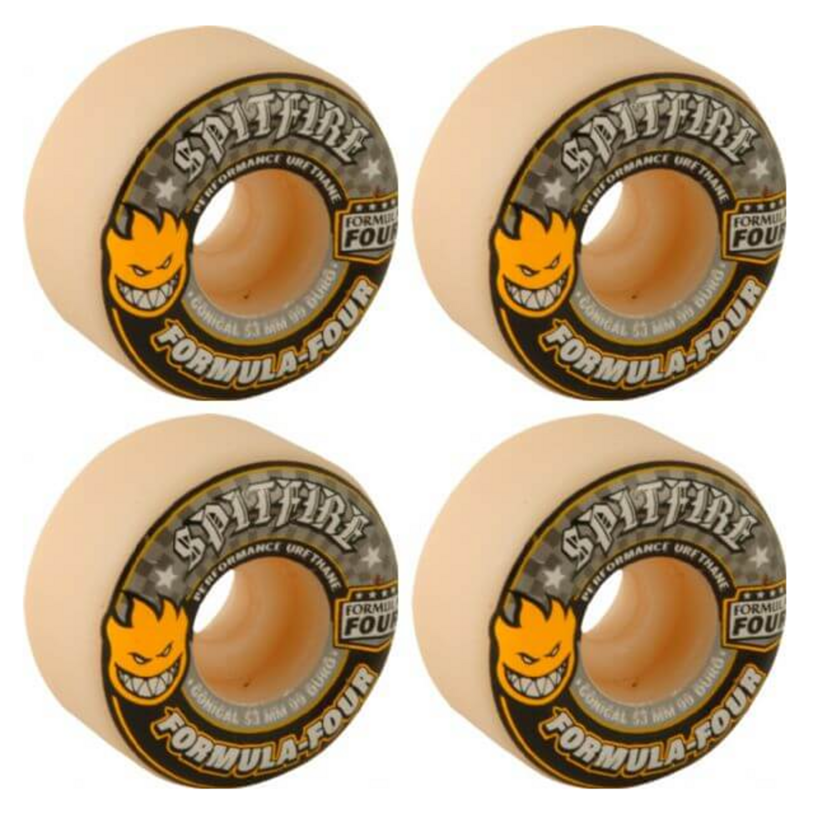 BONES Spitfire Formula Four Conical Skatebboard Wheels 53mm 99a (White/Yellow/Black)