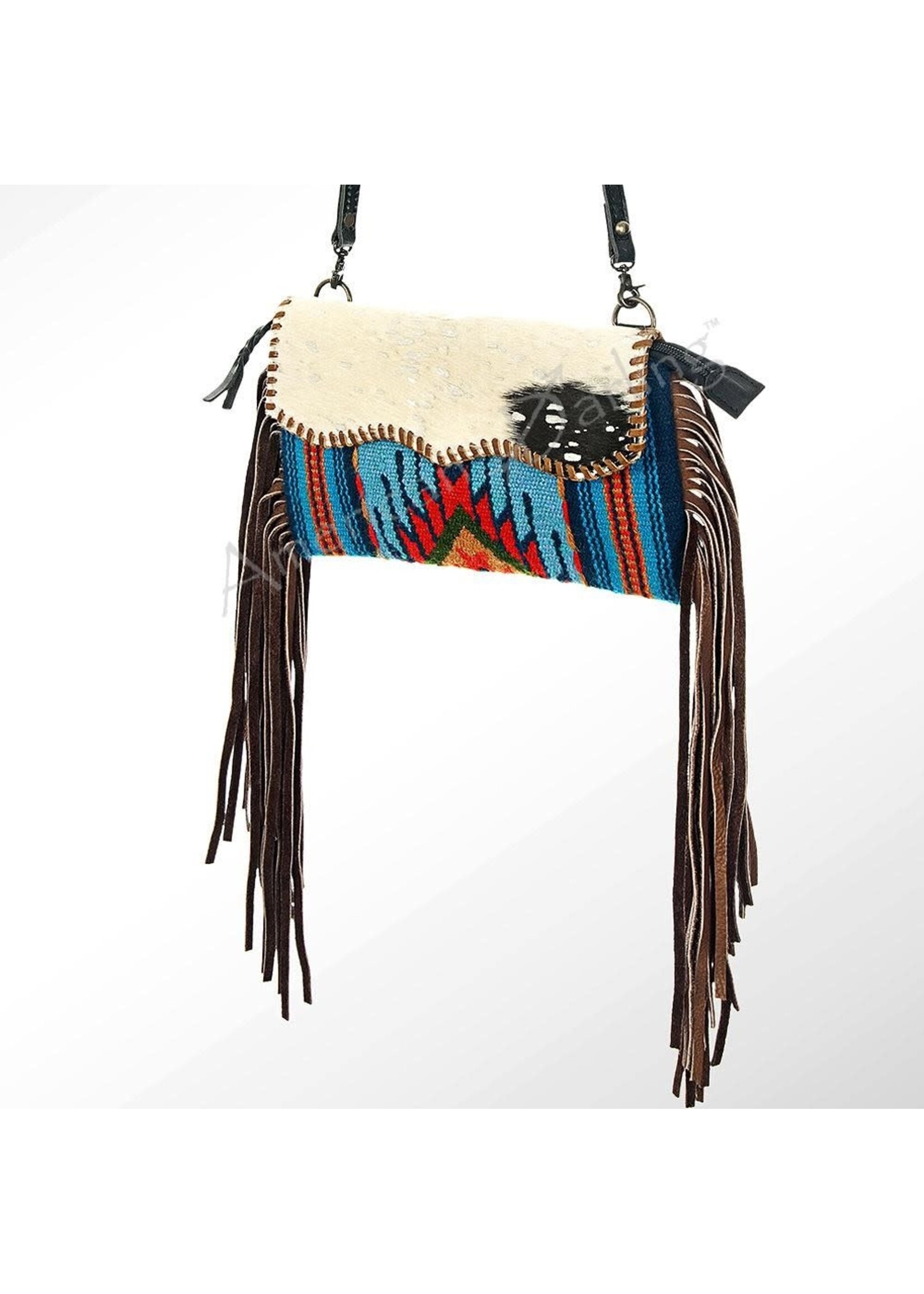 Cowhide Blue Blanket Fringe Crossbody