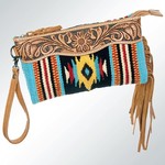 Aqua Blanket Leather Carved Wristlet