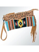 Aqua Blanket Leather Carved Wristlet