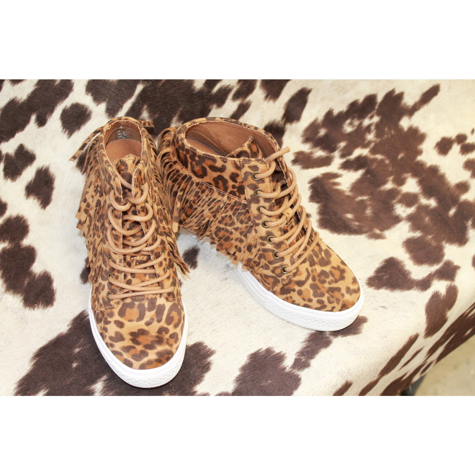 Leopard Fringe bootie tennis shoe